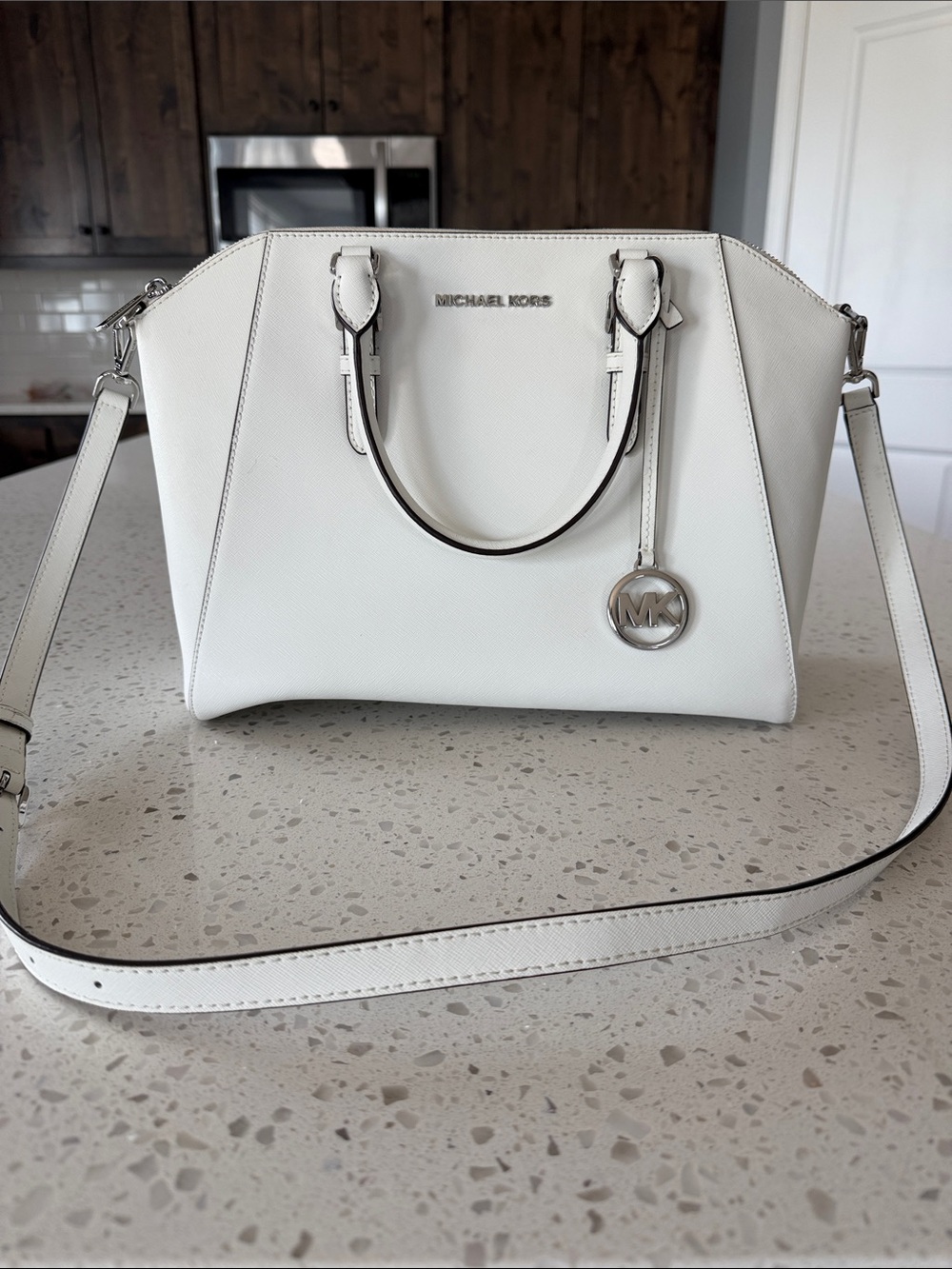 Michael Kors White Saffiano Leather Satchel with Shoulder Strap